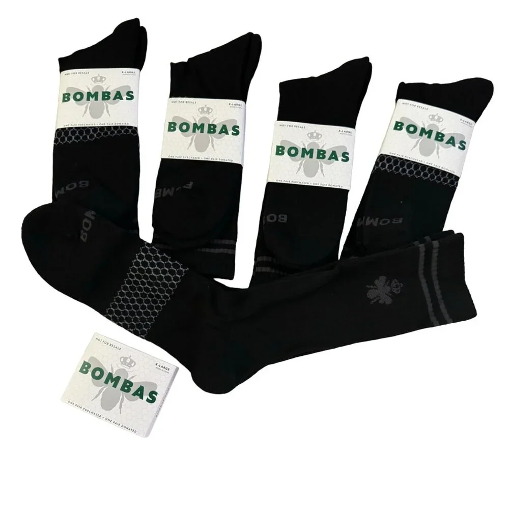 Bombas‎ Calf Socks mens sz XL solid black Honeycomb cushion antimicrobial 10X